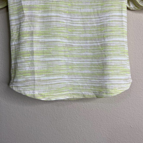 Good Luck Gem Striped Puff Sleeve Top Ribbed Knit Tee Chartreuse White M - Picture 3 of 10